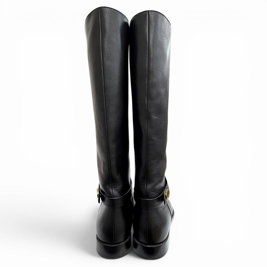 Excellent Christian Dior Knee-high boots EMPREINTE CD buckle leather black 37.5