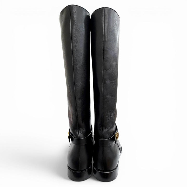 Excellent Christian Dior Knee-high boots EMPREINTE CD buckle leather black 37.5