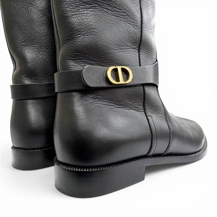 Excellent Christian Dior Knee-high boots EMPREINTE CD buckle leather black 37.5