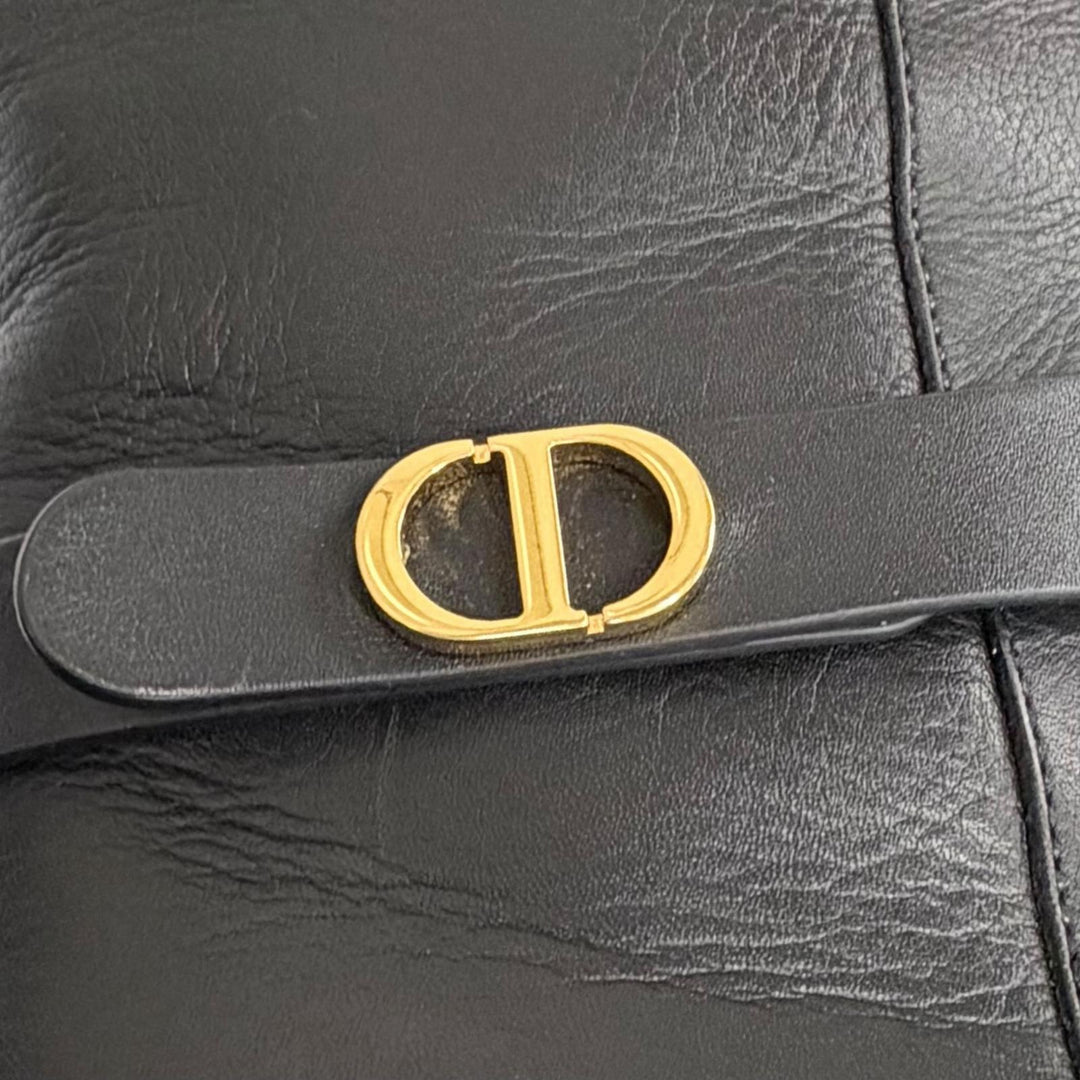 Excellent Christian Dior Knee-high boots EMPREINTE CD buckle leather black 37.5