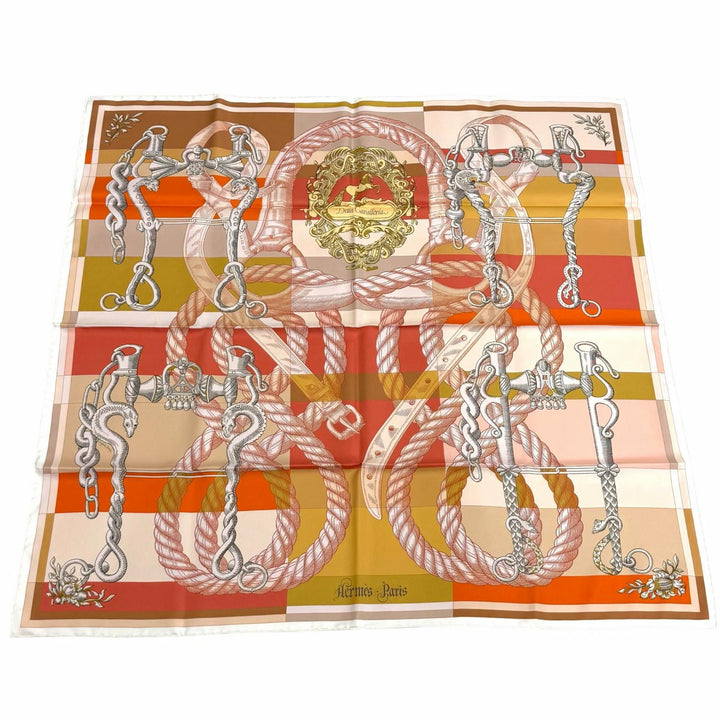 Excellent HERMES scarf Gavroche della Cavalleria Double face Multi silk Women