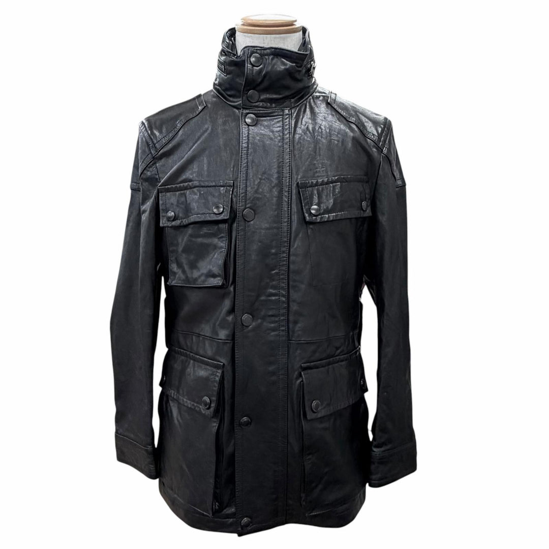 Very Good BURBERRY LONDON Lamb leather rider coat with Nova Check pattern L