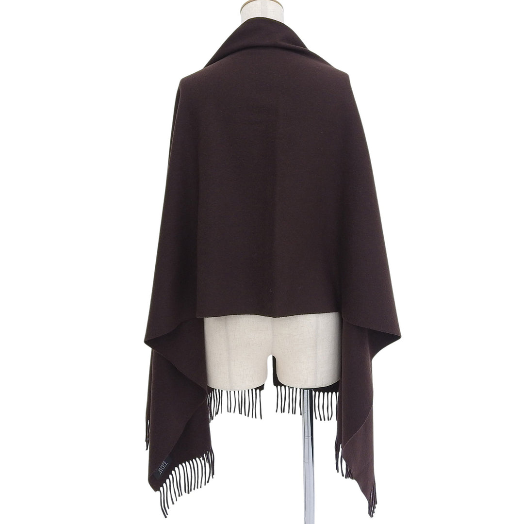 Great HERMES Scarf Large shawl with logo embroidery and fringe Brown cashmere