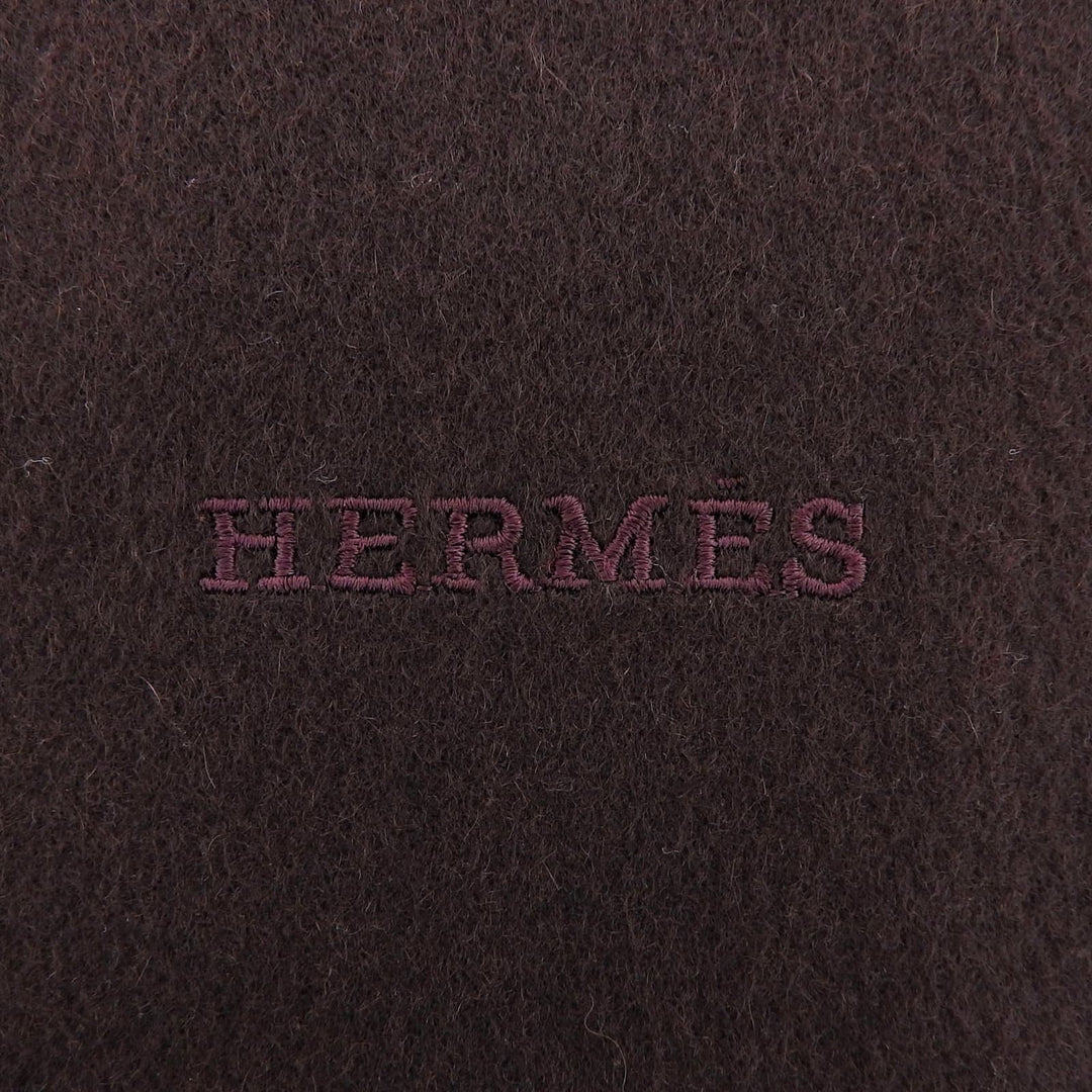 Great HERMES Scarf Large shawl with logo embroidery and fringe Brown cashmere