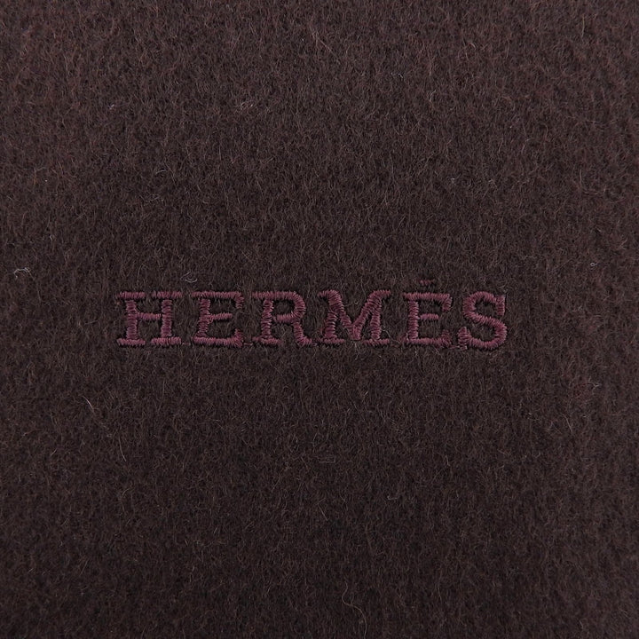 Great HERMES Scarf Large shawl with logo embroidery and fringe Brown cashmere