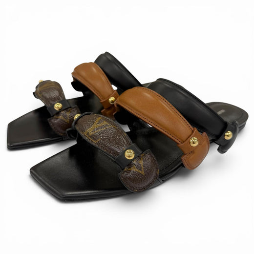 Pristine LOUIS VUITTON Sandals Legacy Line flat black leather Women 39