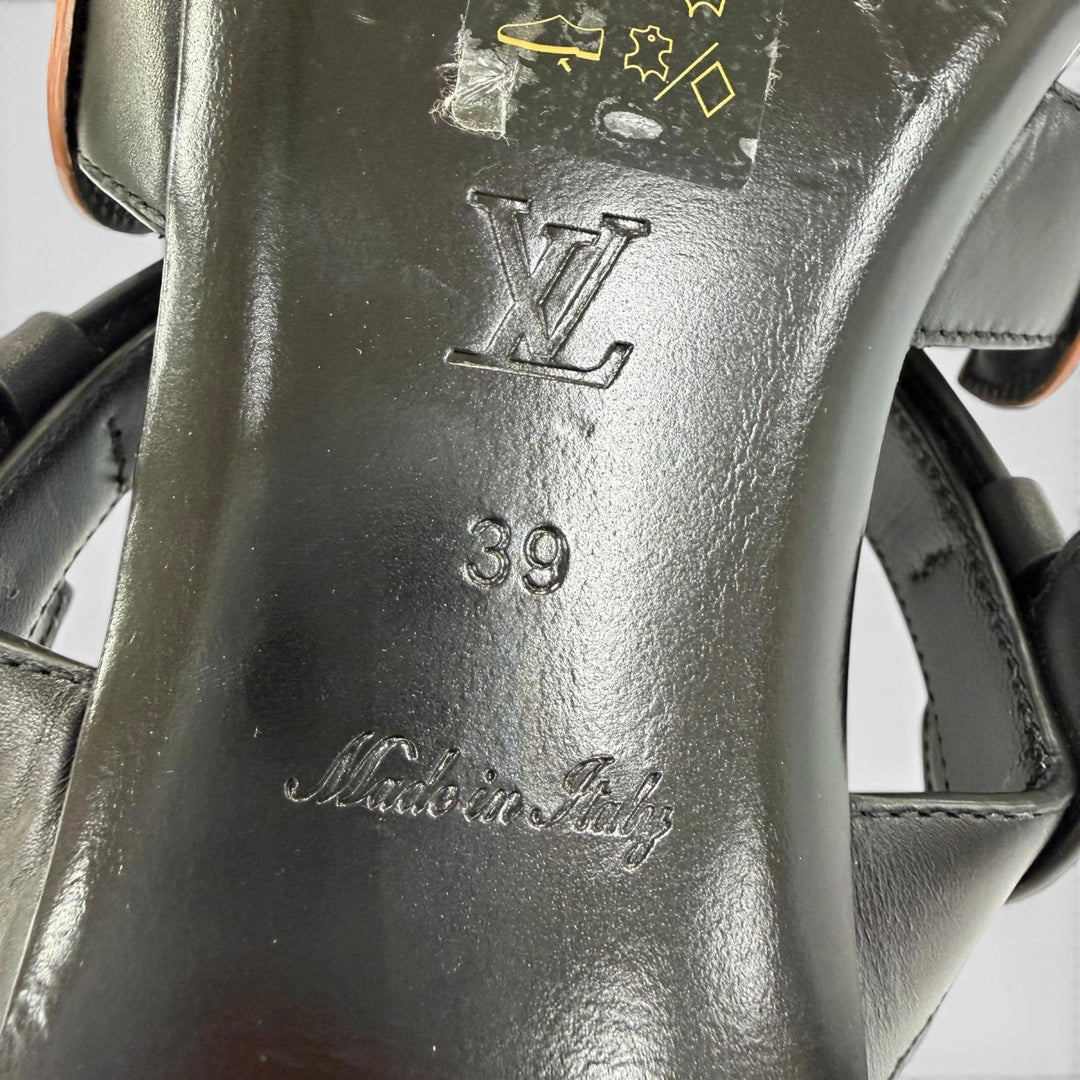 Pristine LOUIS VUITTON Sandals Legacy Line flat black leather Women 39