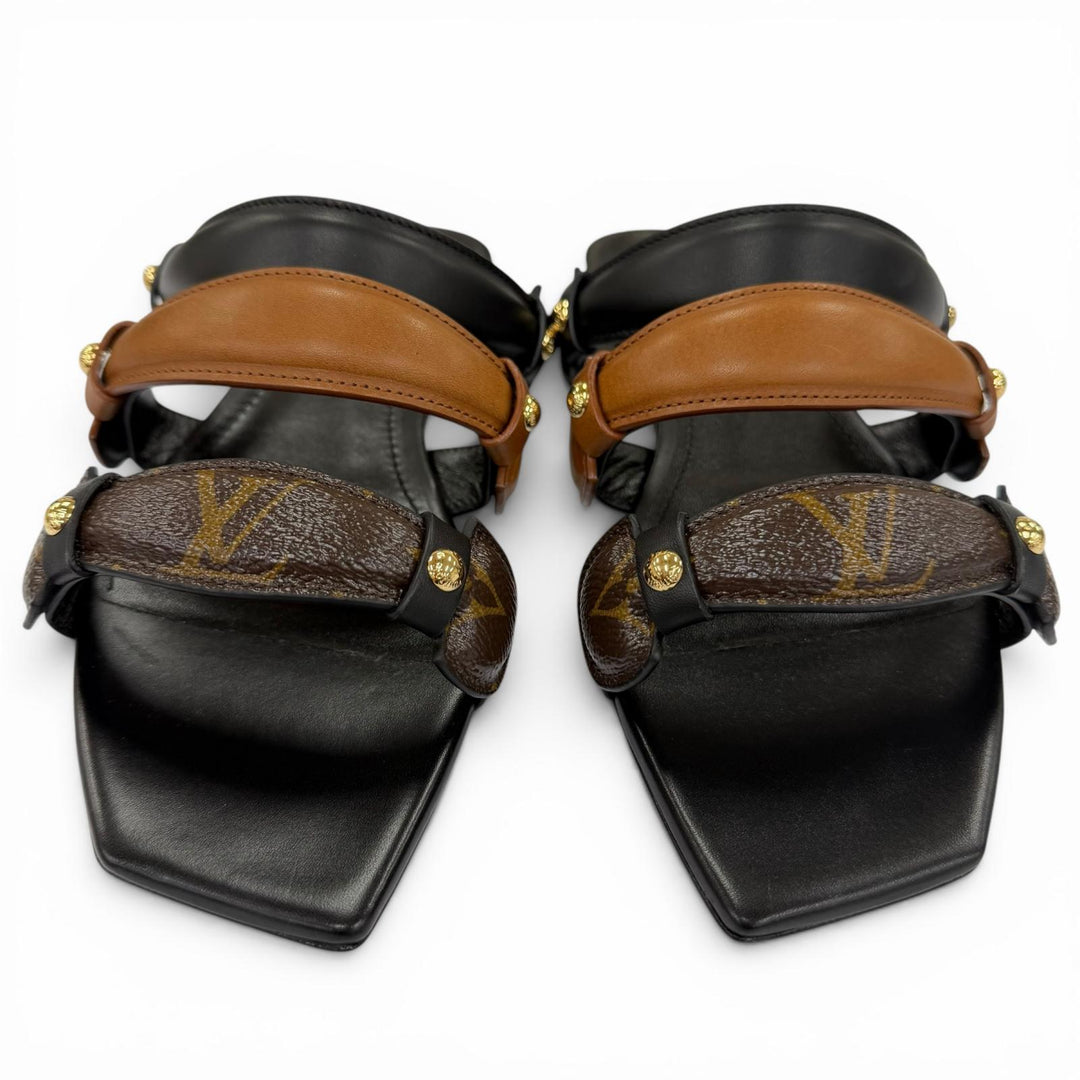 Pristine LOUIS VUITTON Sandals Legacy Line flat black leather Women 39