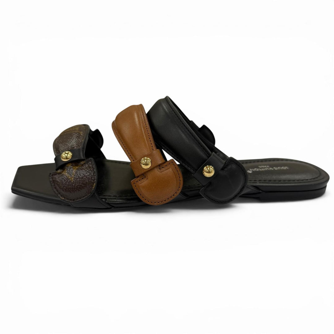 Pristine LOUIS VUITTON Sandals Legacy Line flat black leather Women 39