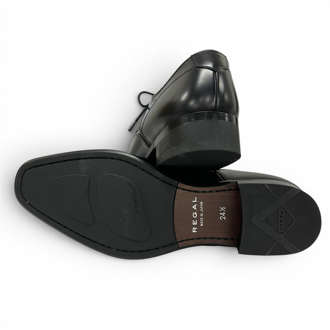 Pristine REGAL Leather shoes Open-laced U-tip derby shoes black leather mens