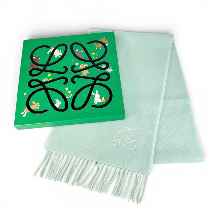 Excellent LOEWE Scarf Anagram embroidery with fringe Mint green Women F810250X01
