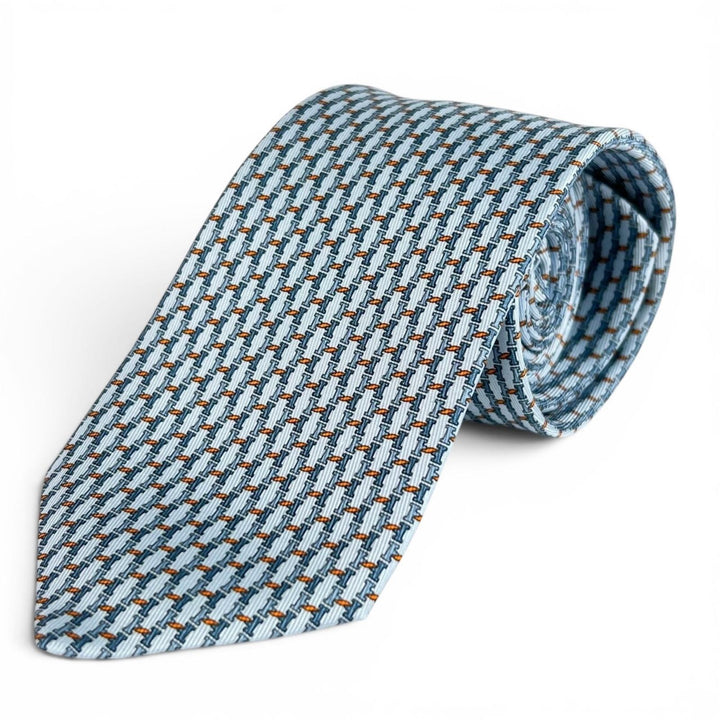 Pristine HERMES tie H TWIST Light blue silk mens 006376T