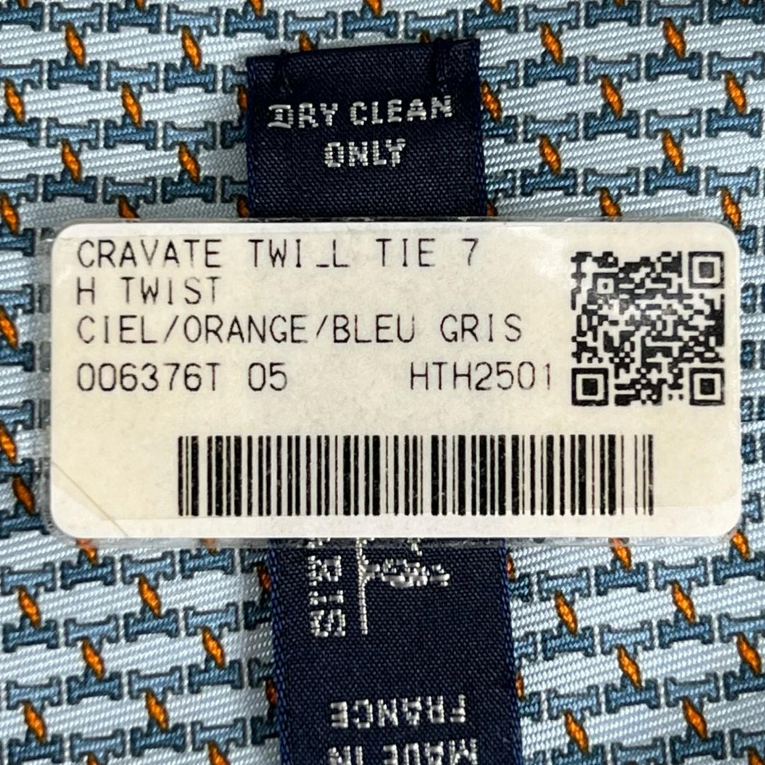 Pristine HERMES tie H TWIST Light blue silk mens 006376T