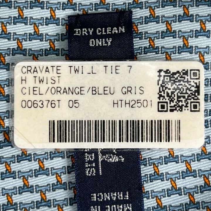 Pristine HERMES tie H TWIST Light blue silk mens 006376T