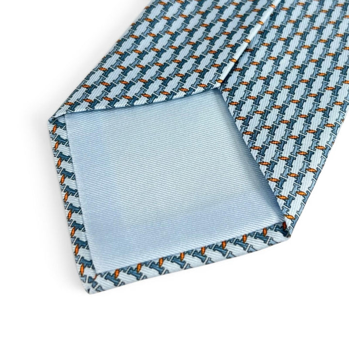 Pristine HERMES tie H TWIST Light blue silk mens 006376T