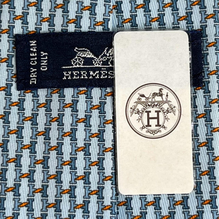 Pristine HERMES tie H TWIST Light blue silk mens 006376T