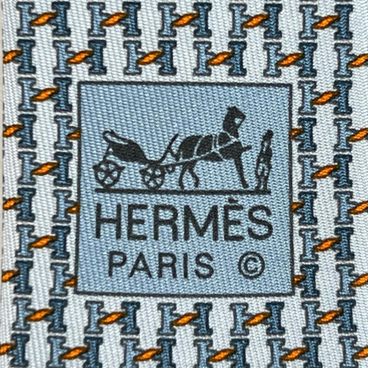 Pristine HERMES tie H TWIST Light blue silk mens 006376T