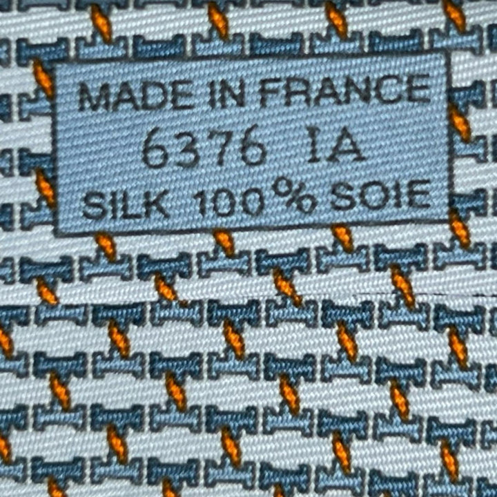 Pristine HERMES tie H TWIST Light blue silk mens 006376T