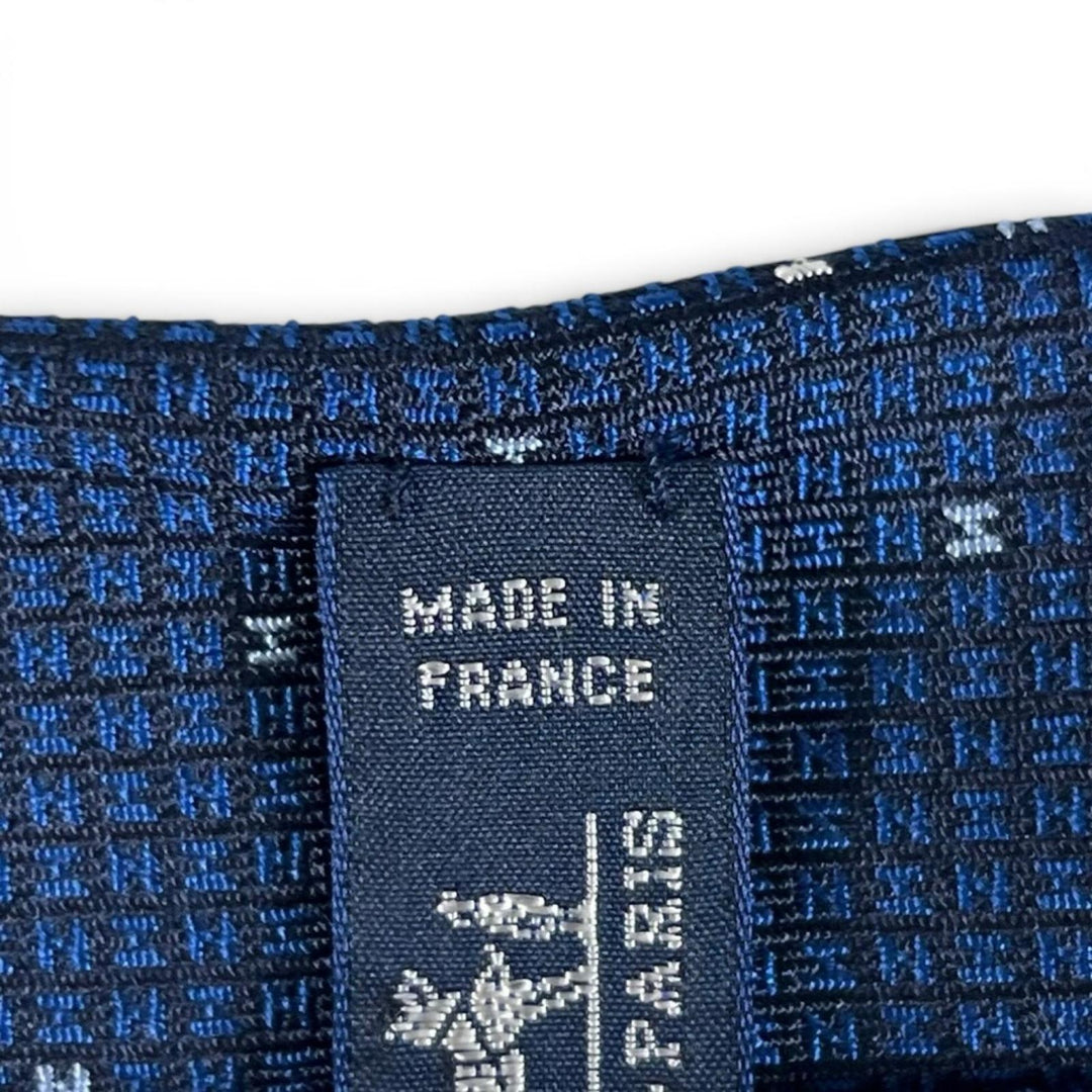 Pristine HERMES tie ARCADE H H logo Navy silk mens 339369T