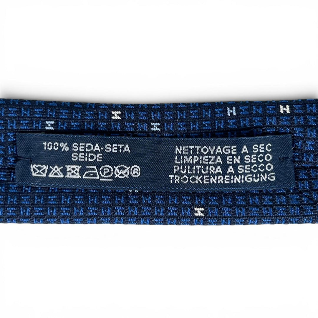 Pristine HERMES tie ARCADE H H logo Navy silk mens 339369T