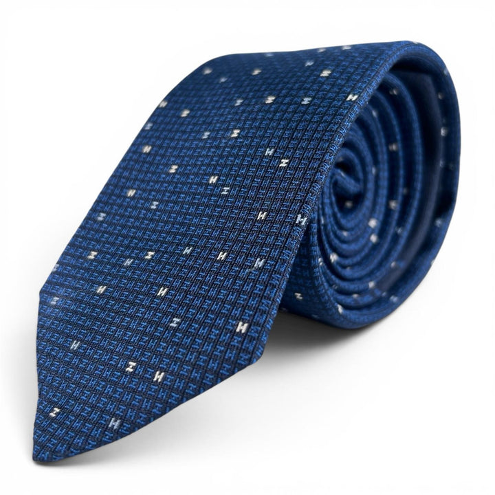 Pristine HERMES tie ARCADE H H logo Navy silk mens 339369T
