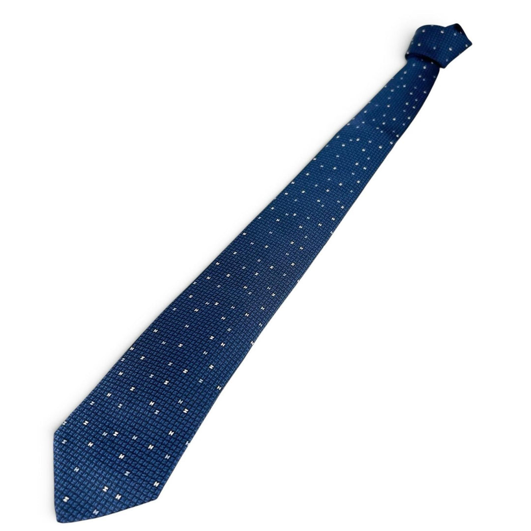 Pristine HERMES tie ARCADE H H logo Navy silk mens 339369T