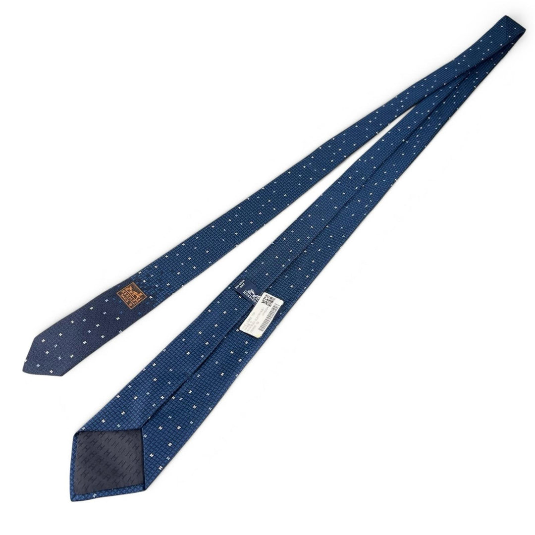 Pristine HERMES tie ARCADE H H logo Navy silk mens 339369T