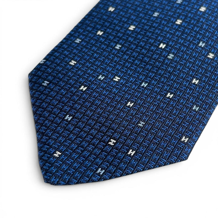 Pristine HERMES tie ARCADE H H logo Navy silk mens 339369T