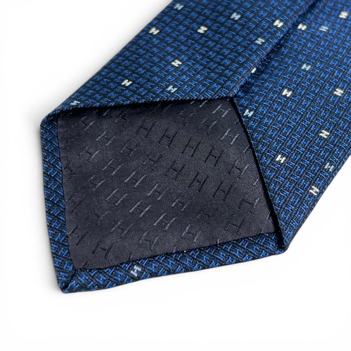 Pristine HERMES tie ARCADE H H logo Navy silk mens 339369T