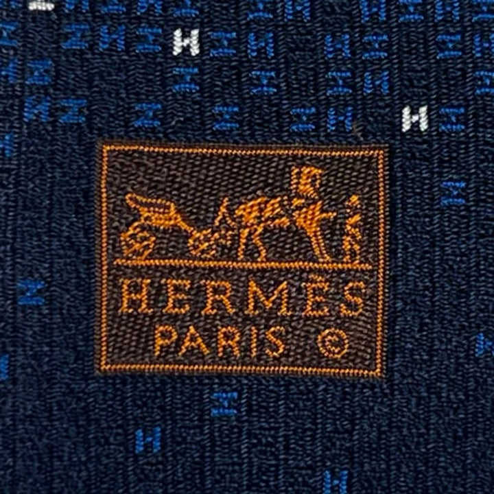 Pristine HERMES tie ARCADE H H logo Navy silk mens 339369T
