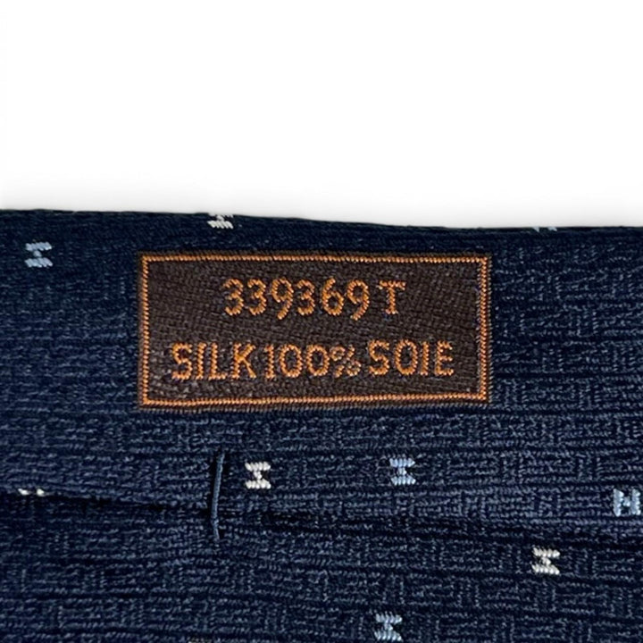 Pristine HERMES tie ARCADE H H logo Navy silk mens 339369T