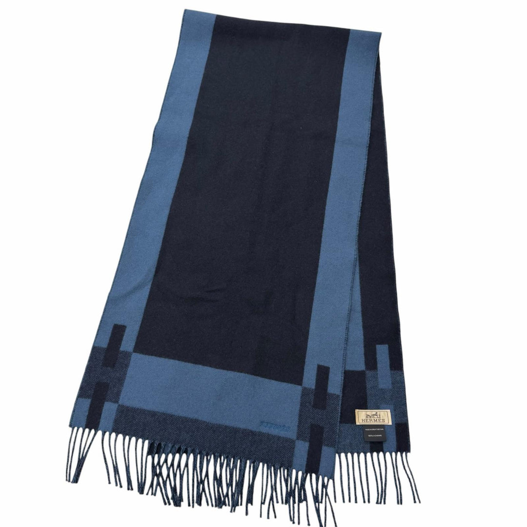 Excellent HERMES Scarf H Passant Shawl Stole Navy cashmere mens