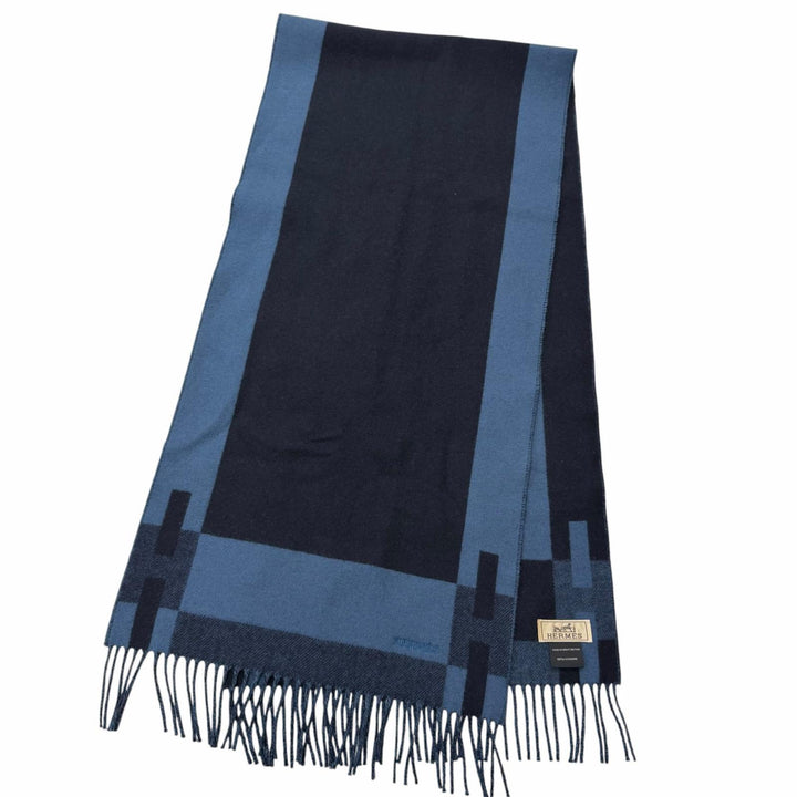 Excellent HERMES Scarf H Passant Shawl Stole Navy cashmere mens