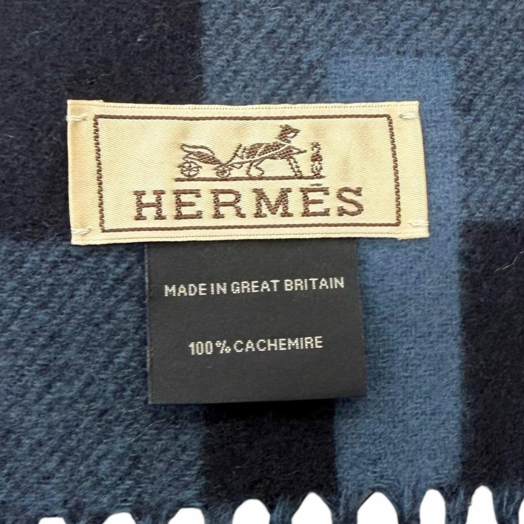 Excellent HERMES Scarf H Passant Shawl Stole Navy cashmere mens