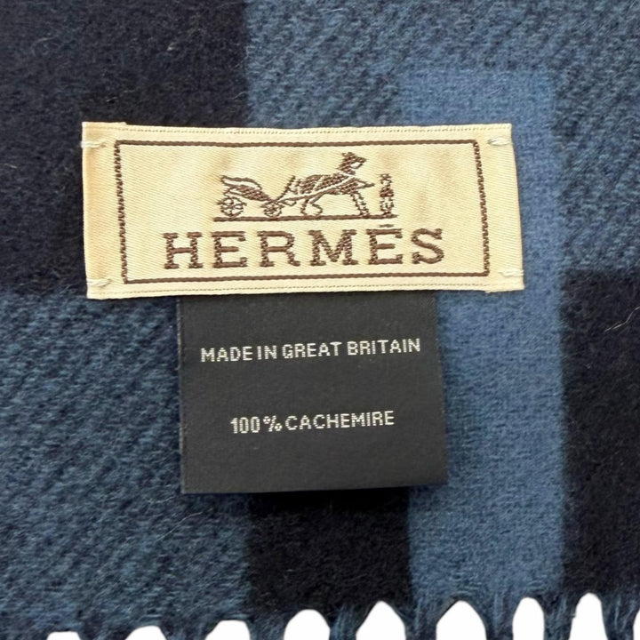Excellent HERMES Scarf H Passant Shawl Stole Navy cashmere mens