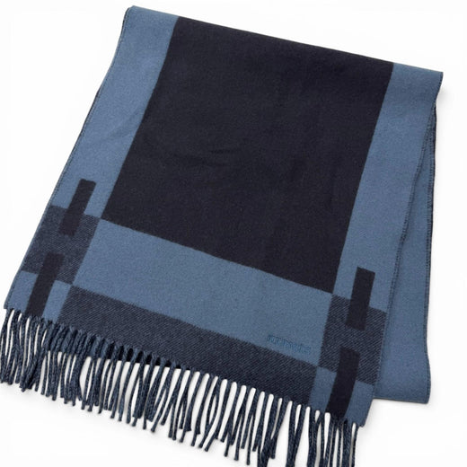 Excellent HERMES Scarf H Passant Shawl Stole Navy cashmere mens