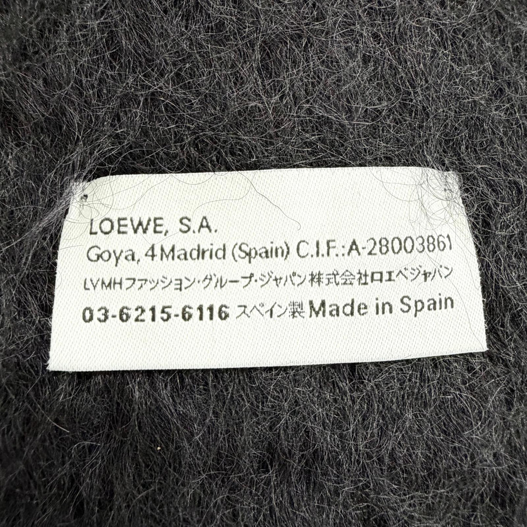Very Good LOEWE Scarf Anagram Leather Patch Fringe Long black mohair Women