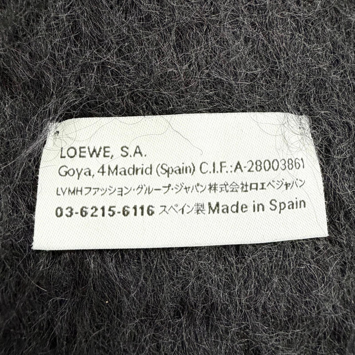Very Good LOEWE Scarf Anagram Leather Patch Fringe Long black mohair Women