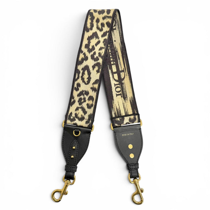 Great Christian Dior Shoulder strap Logo Leopard Pattern Beige canvas Women