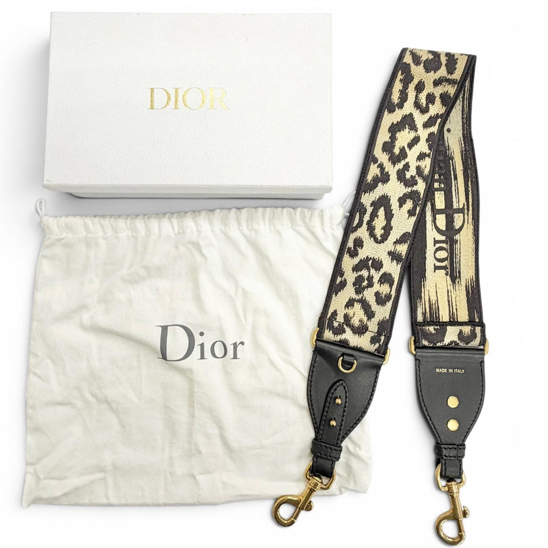 Great Christian Dior Shoulder strap Logo Leopard Pattern Beige canvas Women