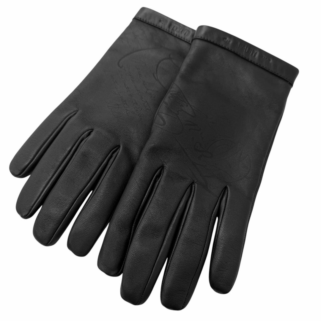 Excellent BERLUTI gloves Calligraphy script black Sheep leather mens 8