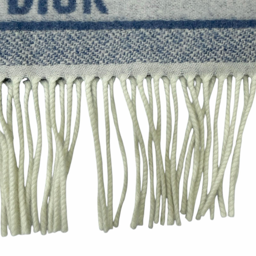 Excellent Christian Dior Scarf Oblique patterned fringe large shawl blue