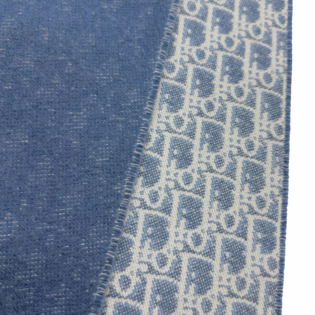 Excellent Christian Dior Scarf Oblique patterned fringe large shawl blue