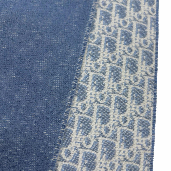 Excellent Christian Dior Scarf Oblique patterned fringe large shawl blue