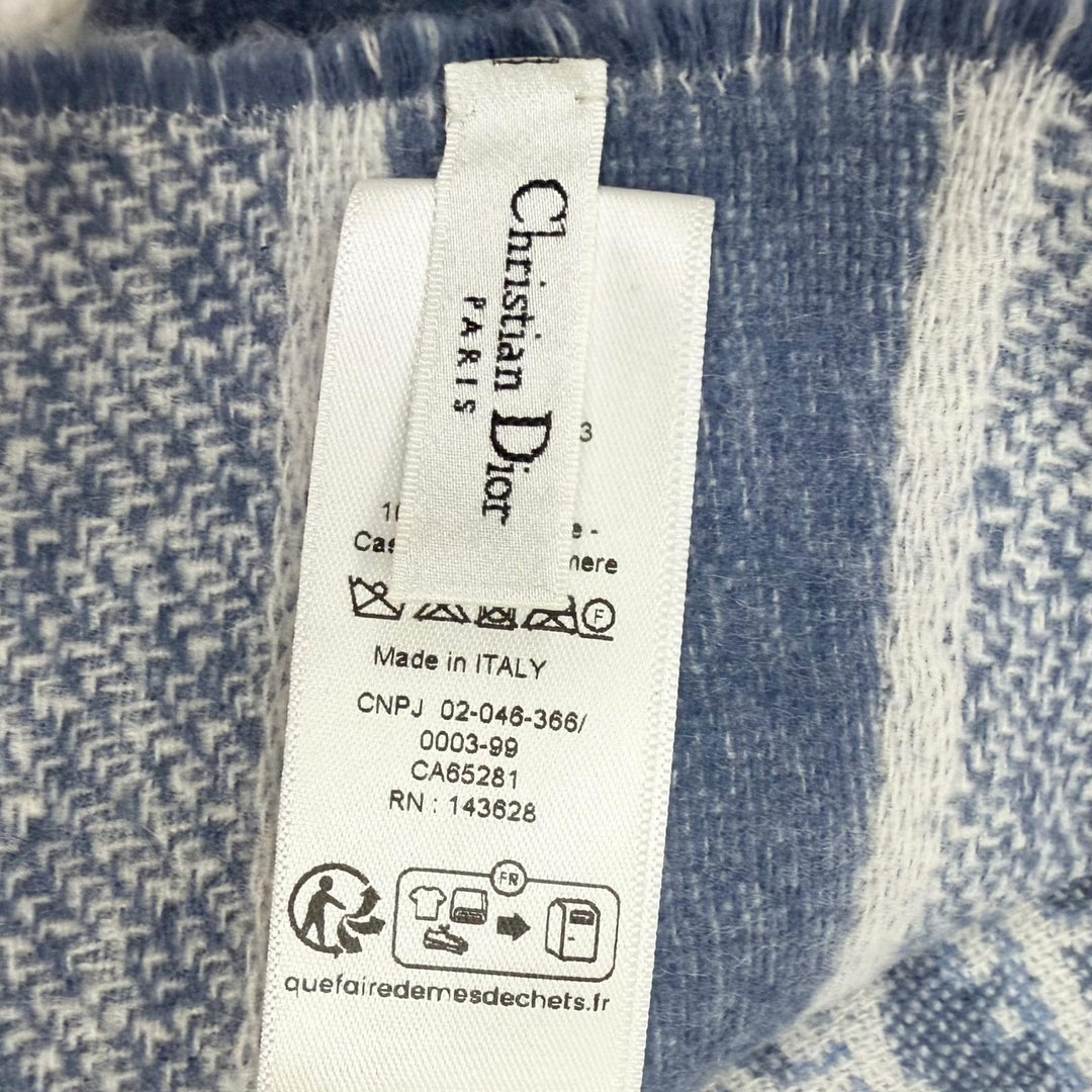 Excellent Christian Dior Scarf Oblique patterned fringe large shawl blue