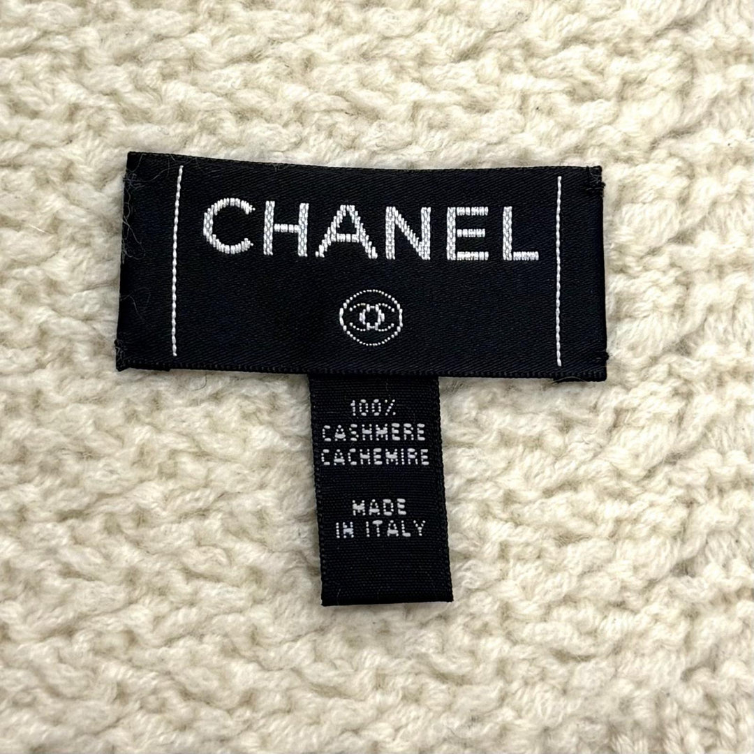 Great CHANEL Scarf COCO Mark knit Ivory cashmere Women