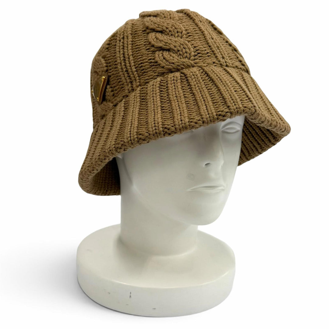 Great PRADA hat Wool Bucket Hat Triangle logo cable knit Virgin wool M 1HC338