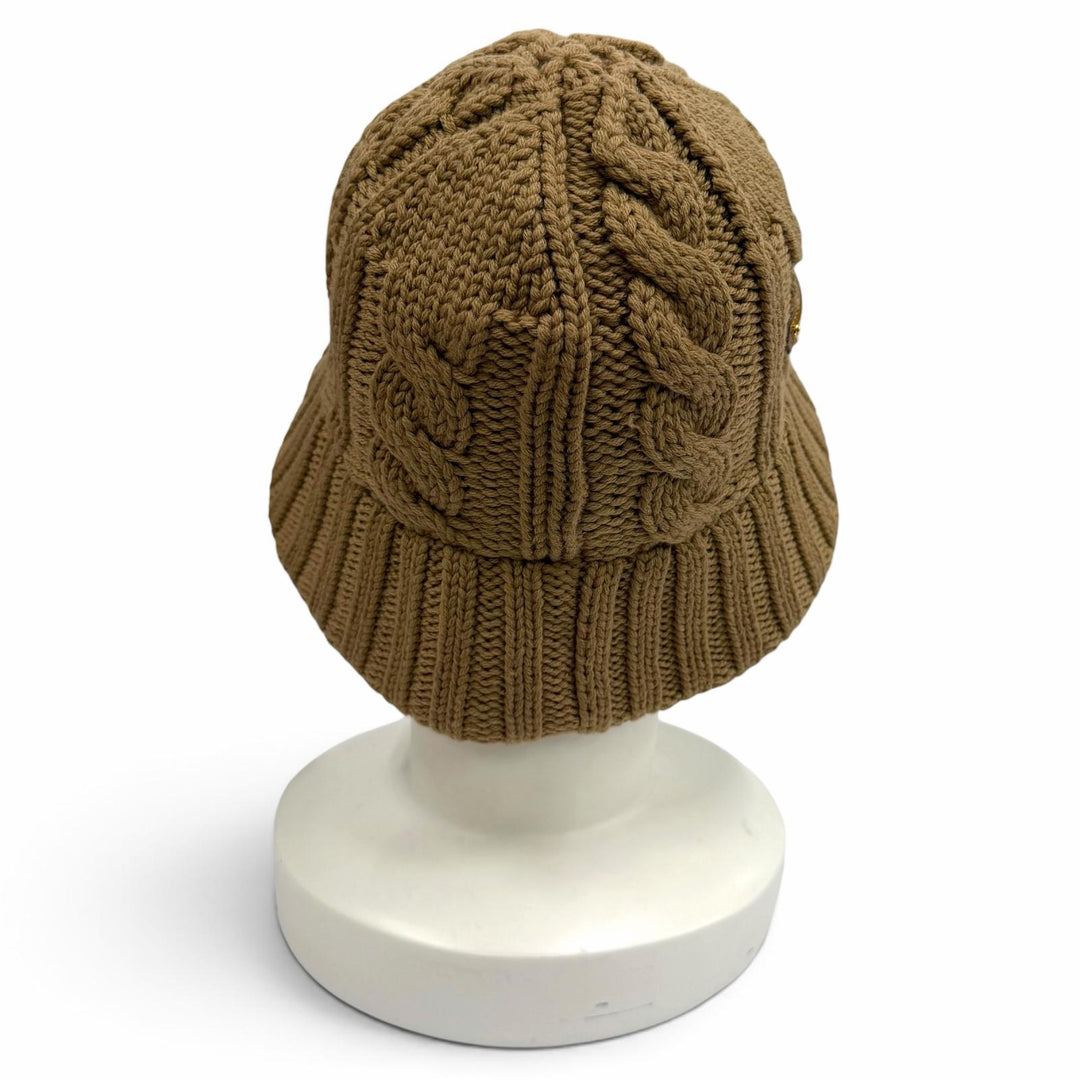Great PRADA hat Wool Bucket Hat Triangle logo cable knit Virgin wool M 1HC338