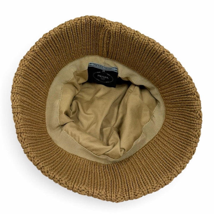 Great PRADA hat Wool Bucket Hat Triangle logo cable knit Virgin wool M 1HC338