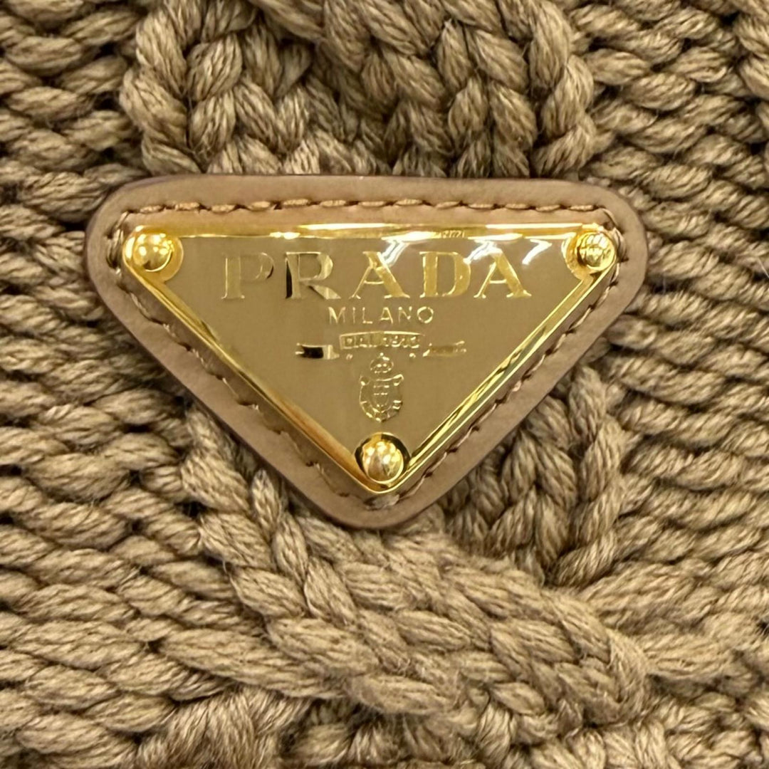 Great PRADA hat Wool Bucket Hat Triangle logo cable knit Virgin wool M 1HC338